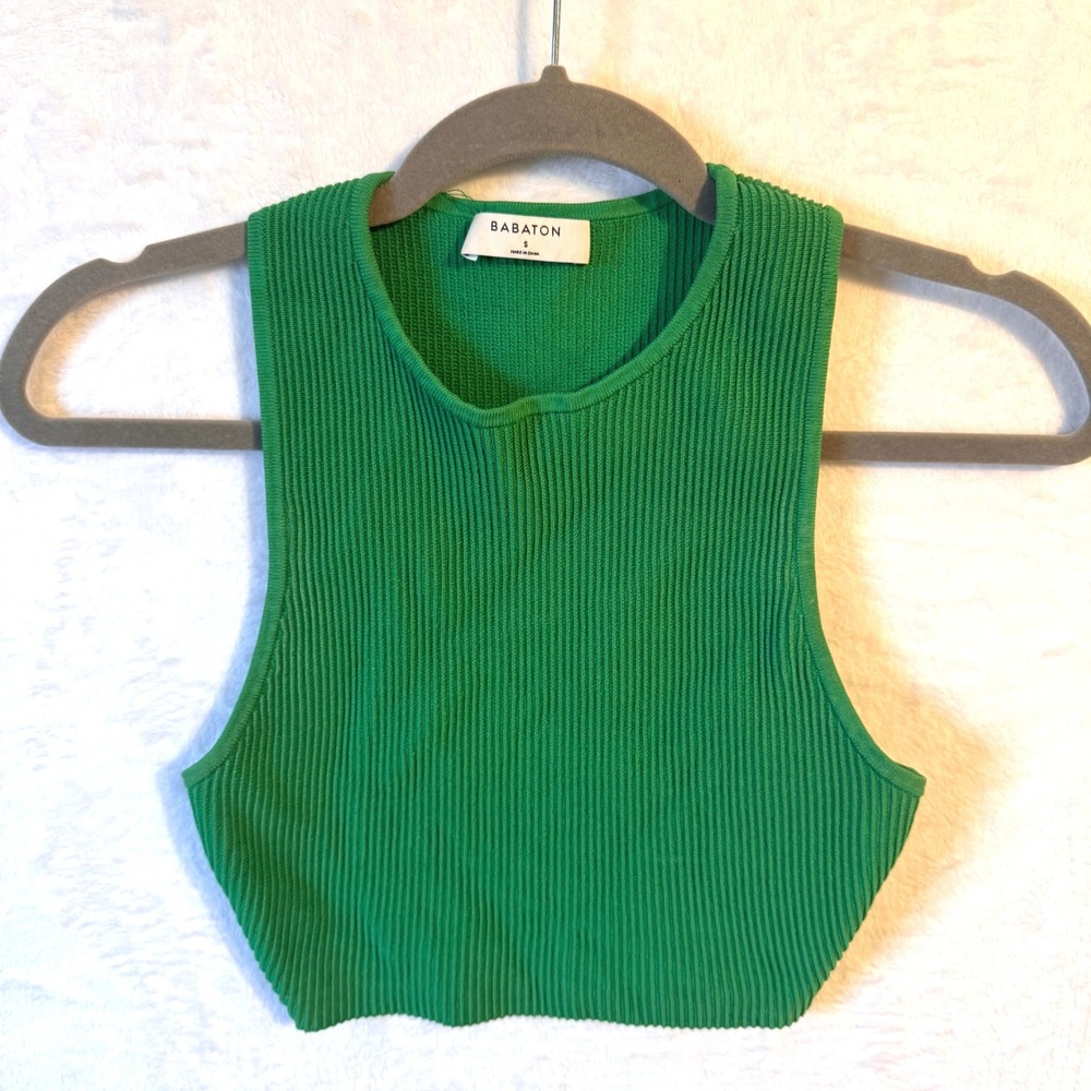Babaton Aritzia Sculpt Knit Tank Racerback Cropped Small Green Women